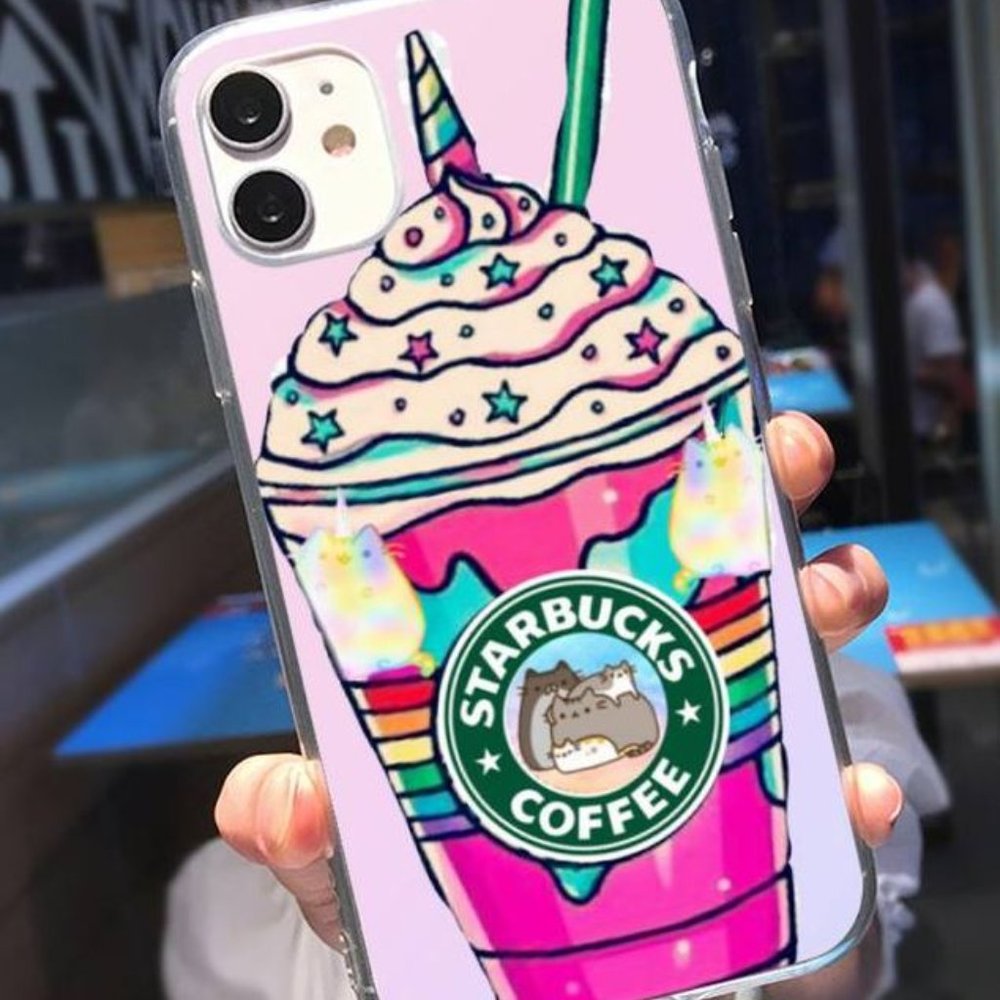 Starbucks Pink and Green Phone Case with Whimsical Design